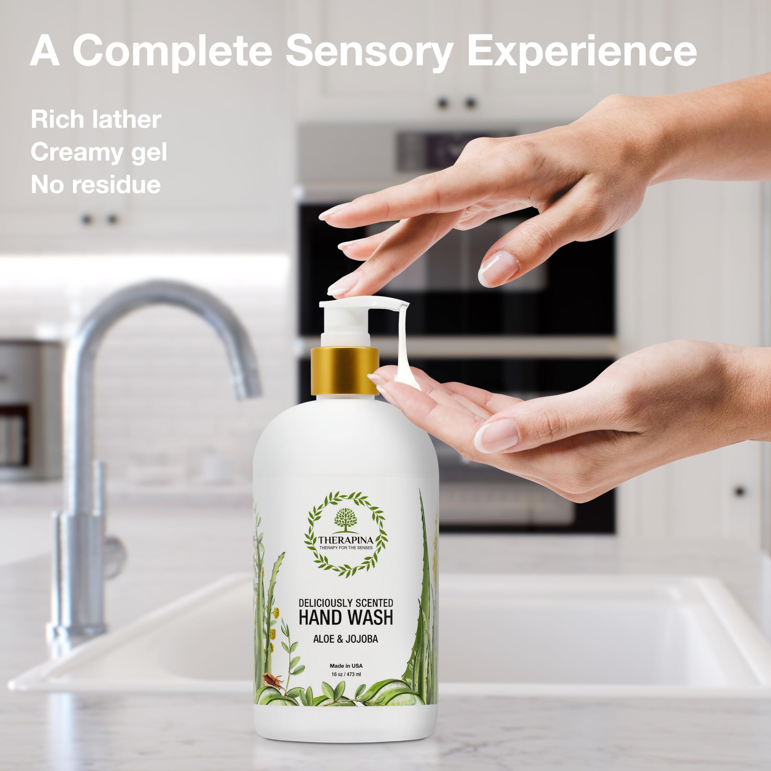 THERAPINA bathroom-counter scene highlights elegant packaging for decor