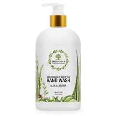 THERAPINA aromatherapy luxury hand soap bottle emphasizes aloe vera for moisturizing skin