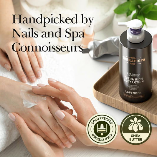 THERAPISPA Scented Body Lotion texture close up highlights ceramides for barrier support.