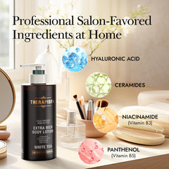 THERAPISPA Scented Body Lotion panthenol panel shows nourishing ingredients and gentle skin care.