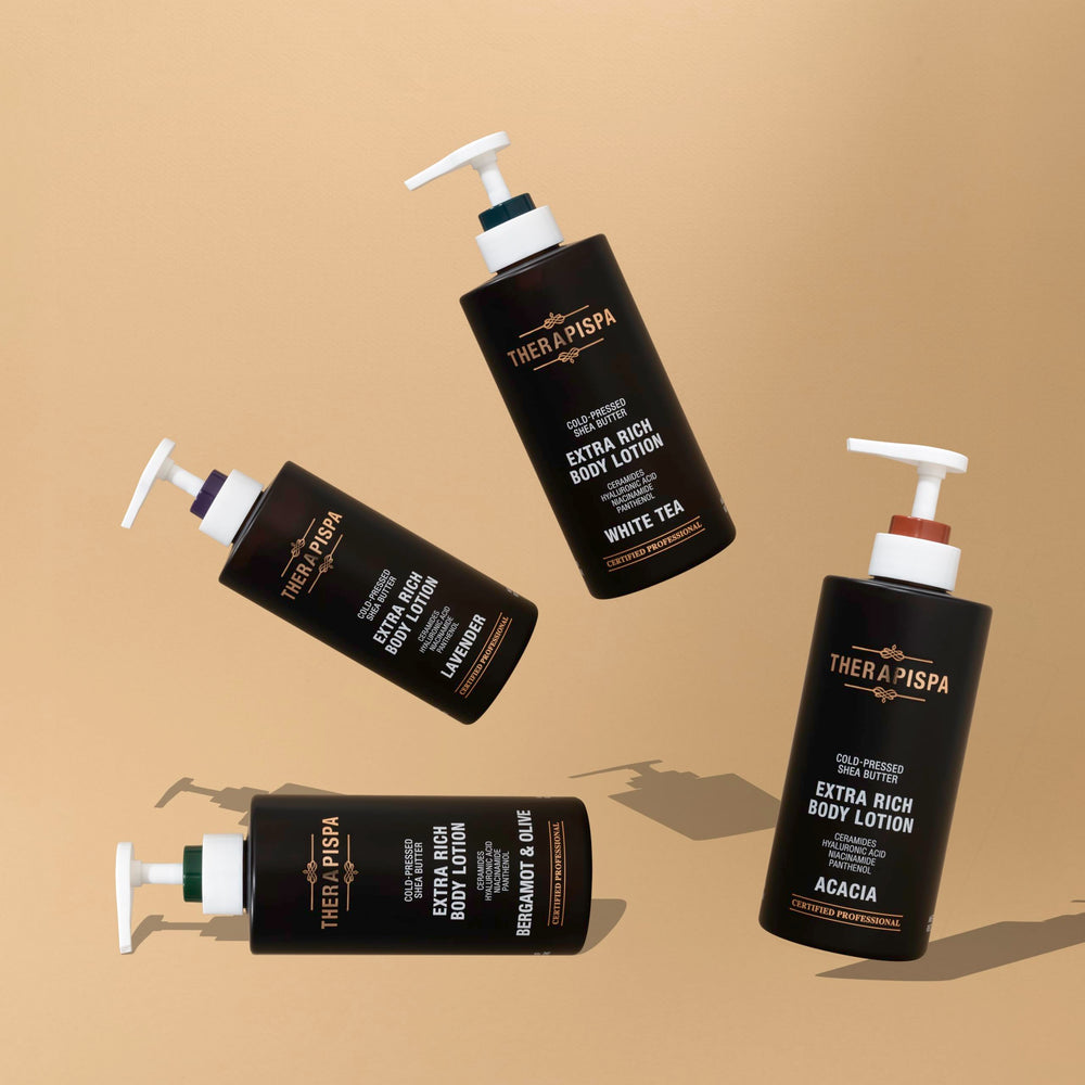 THERAPISPA Scented Body Lotion skin swatches demonstrate silky texture and hydration.