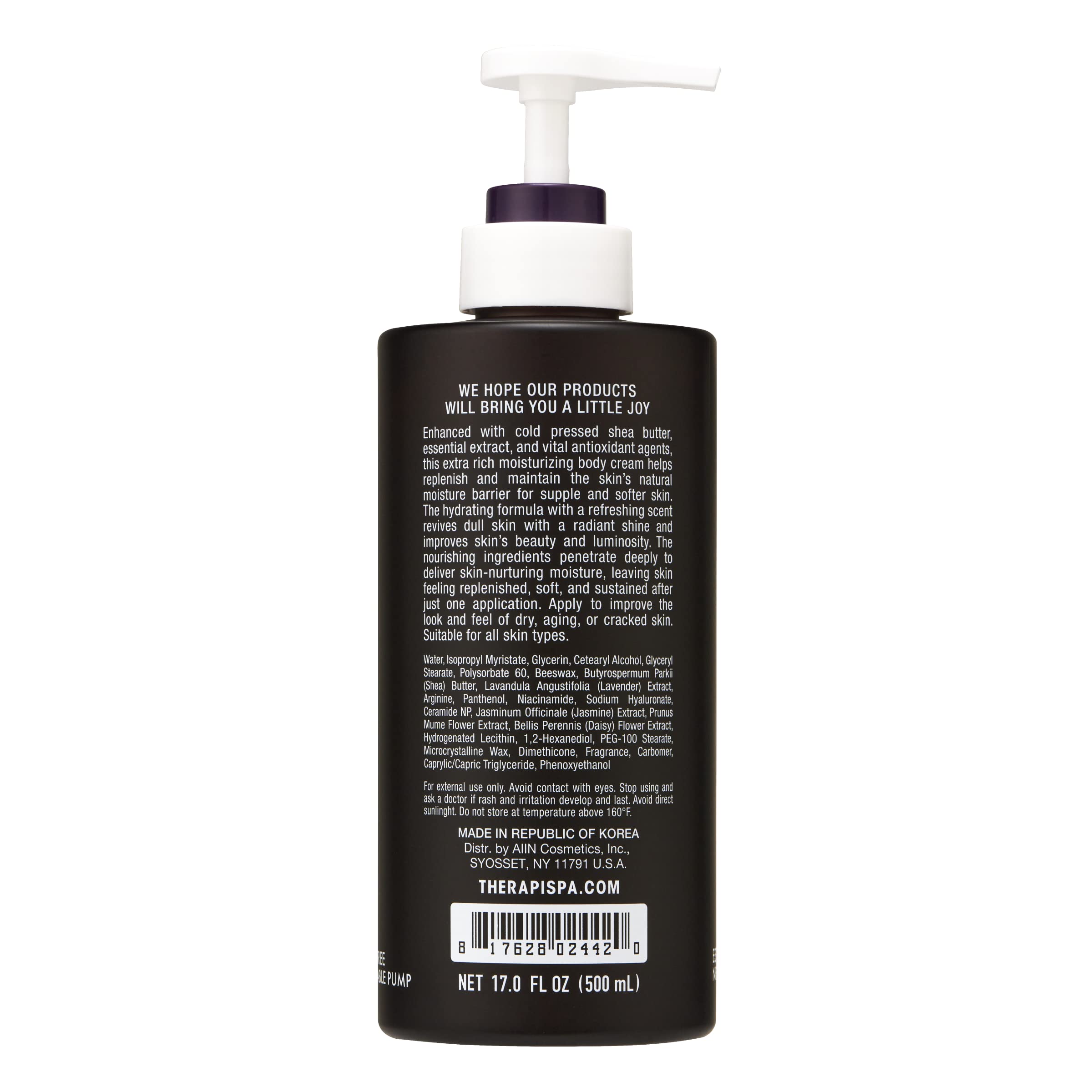 THERAPISPA Scented Body Lotion texture swirl reveals rich but non greasy feel.