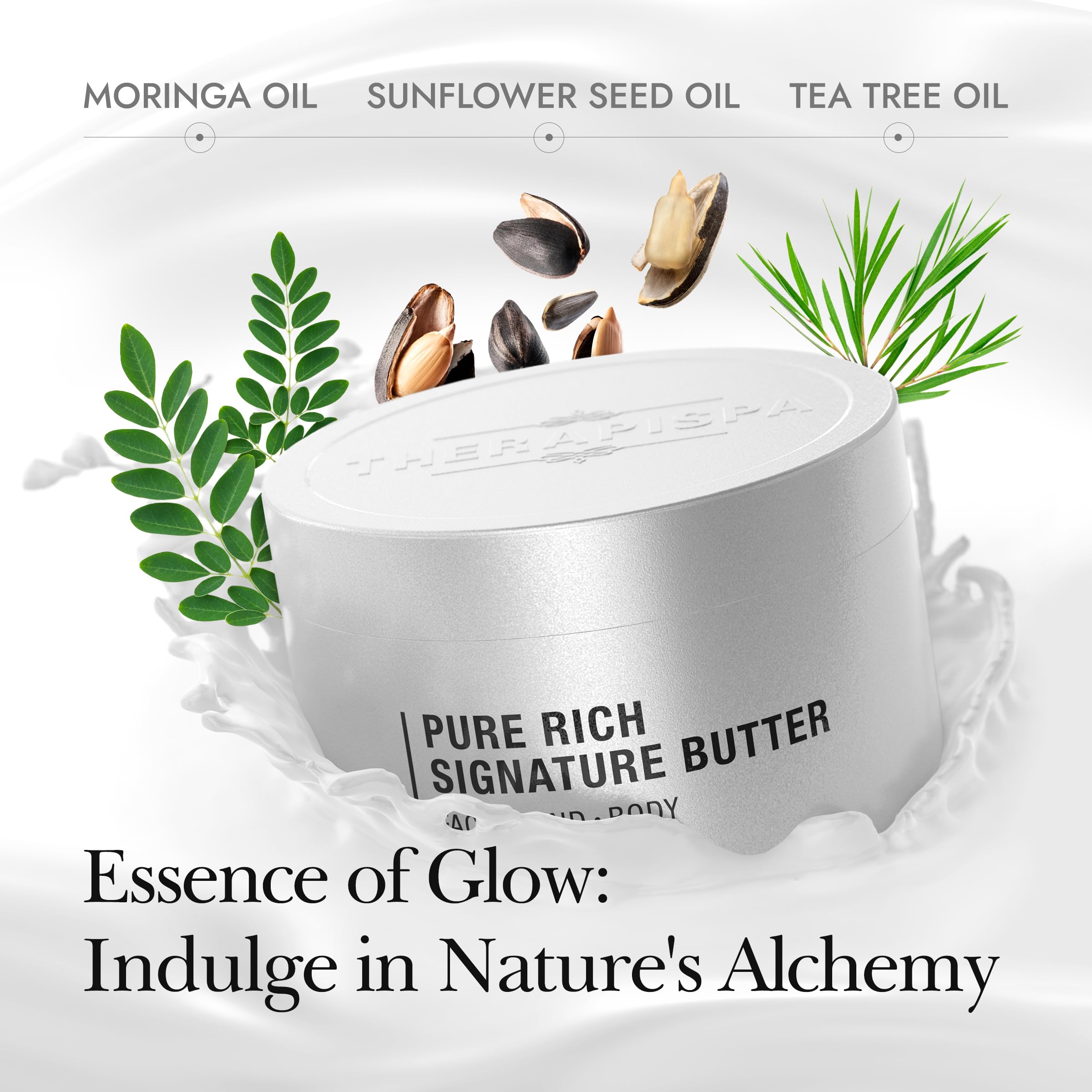 THERAPISPA packaging highlights shea butter, ceramides, and collagen for care.