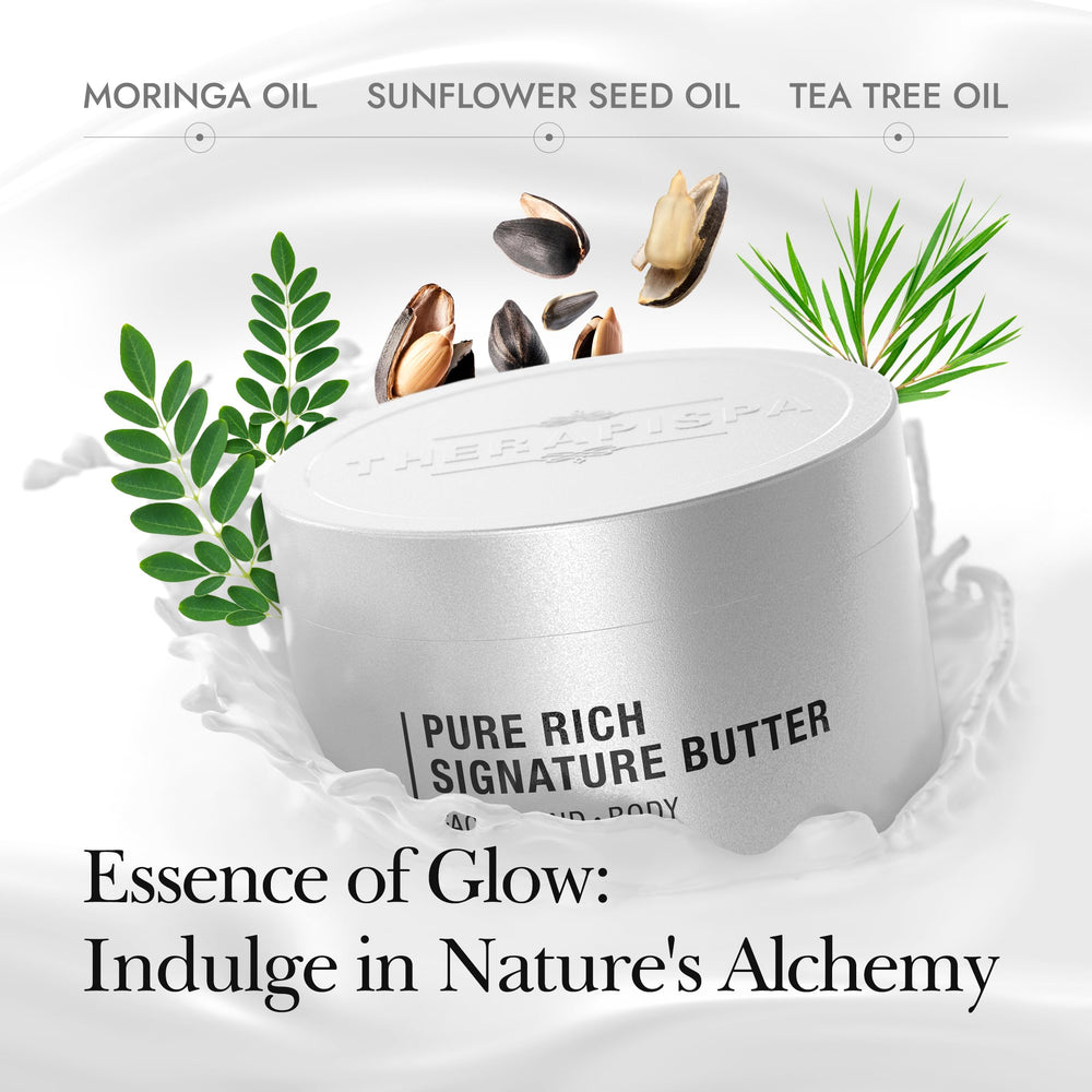 THERAPISPA packaging highlights shea butter, ceramides, and collagen for care.