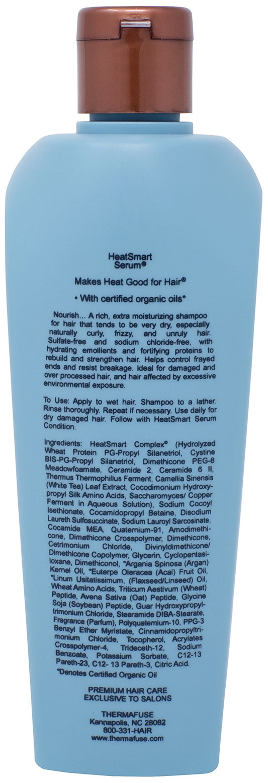 Thermafuse HeatSmart Serum Shampoo rich lather close-up for gentle cleansing.