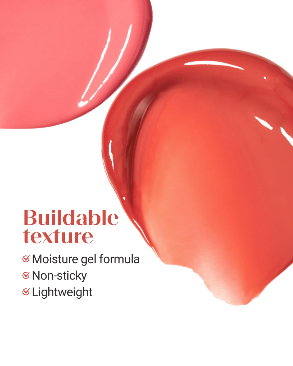 Product on lips showing glassy glow and comfortable wear.