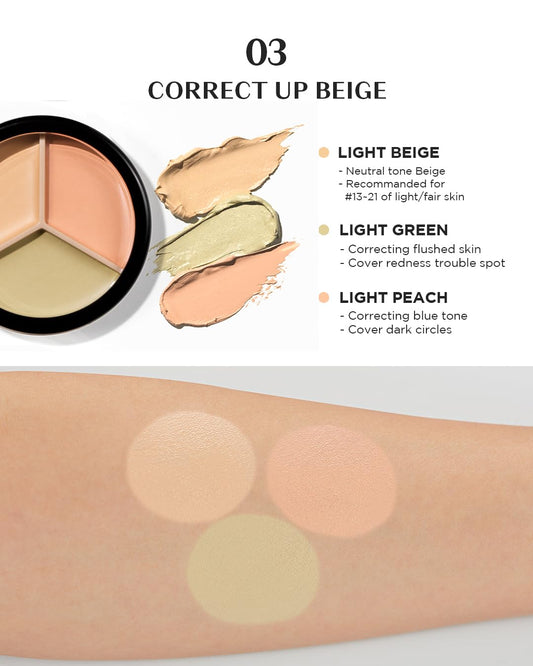 THESAEM Concealer 03 Correct Up Beige swatches for redness and blemish correction