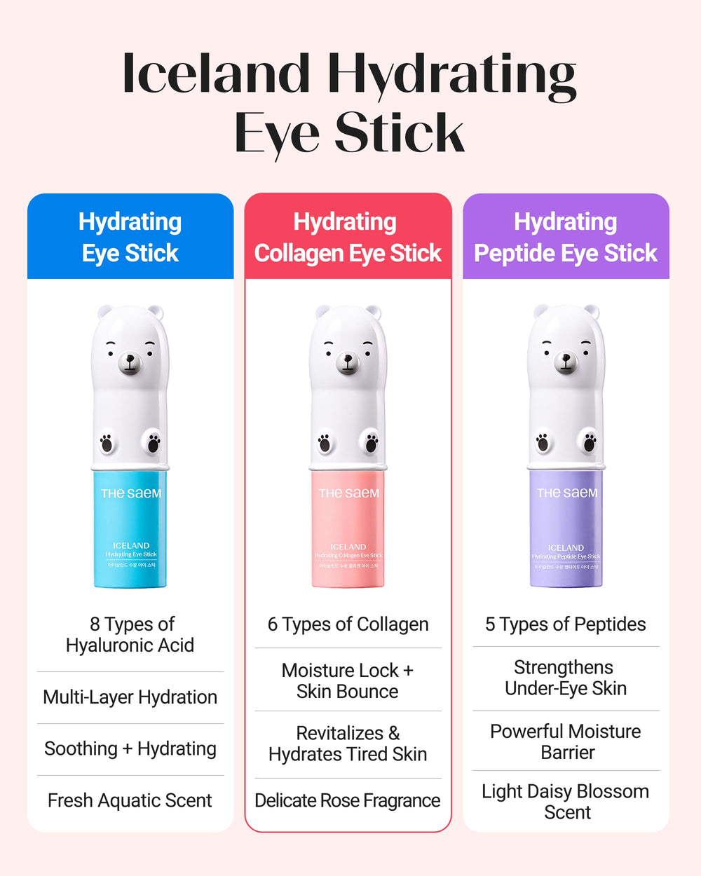 THESAEM Iceland Hydrating Eye Stick 2-pack shown with soft makeup look