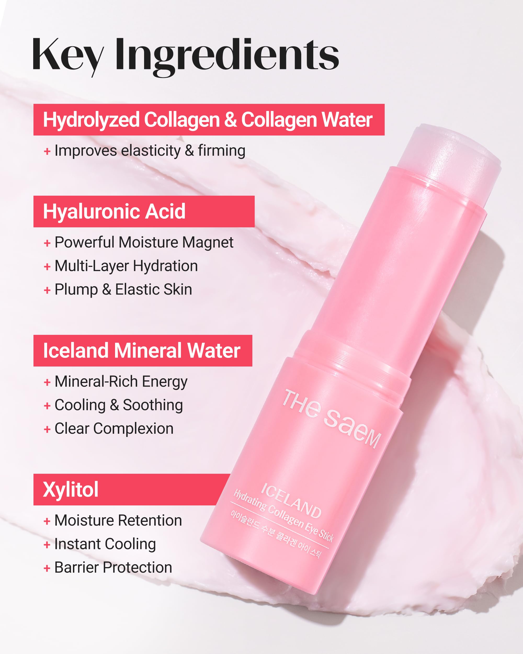 THESAEM Iceland eye stick features six collagen types to support elasticity
