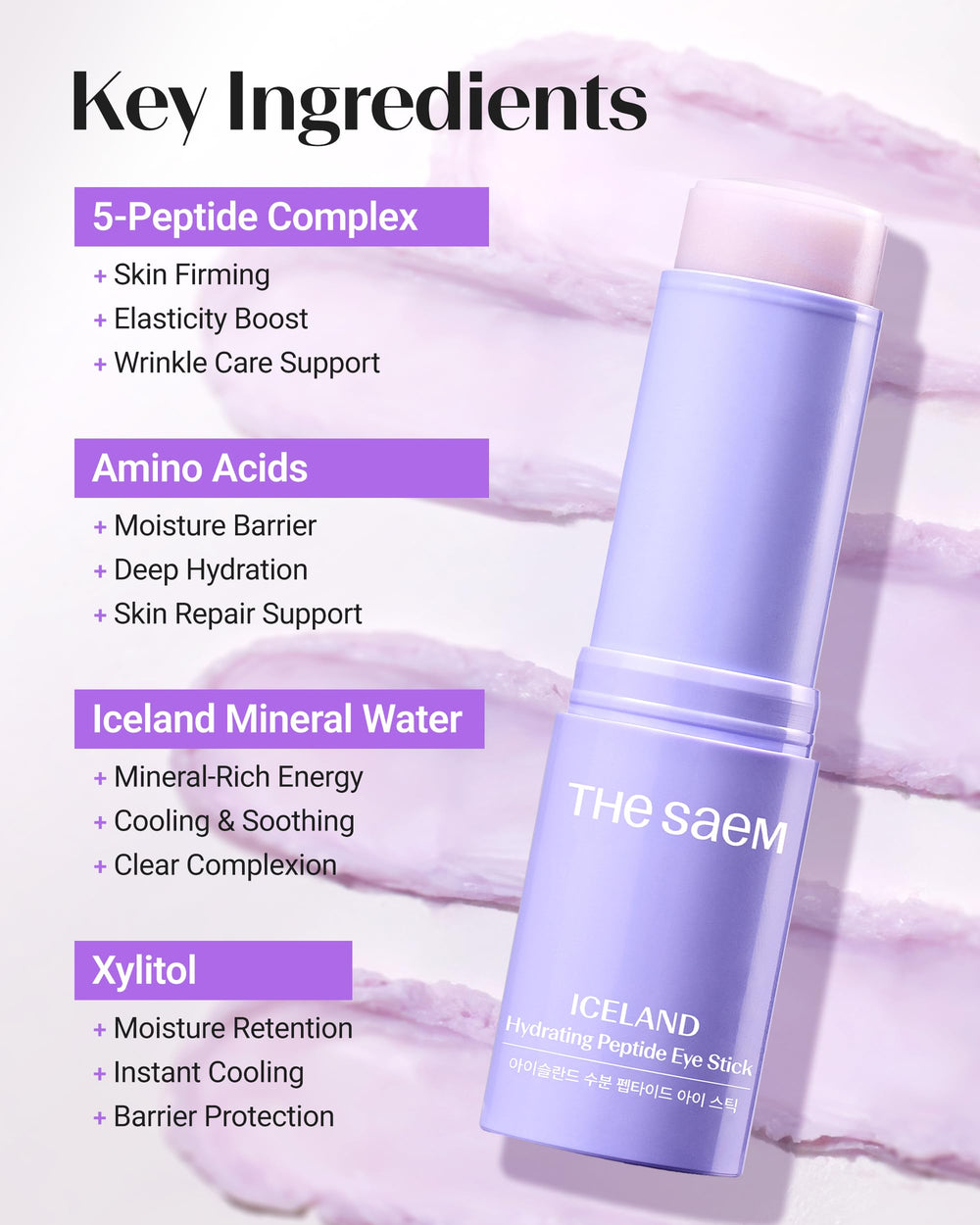 Icelandic glacial water and moss ingredients highlighted on THESAEM eye stick