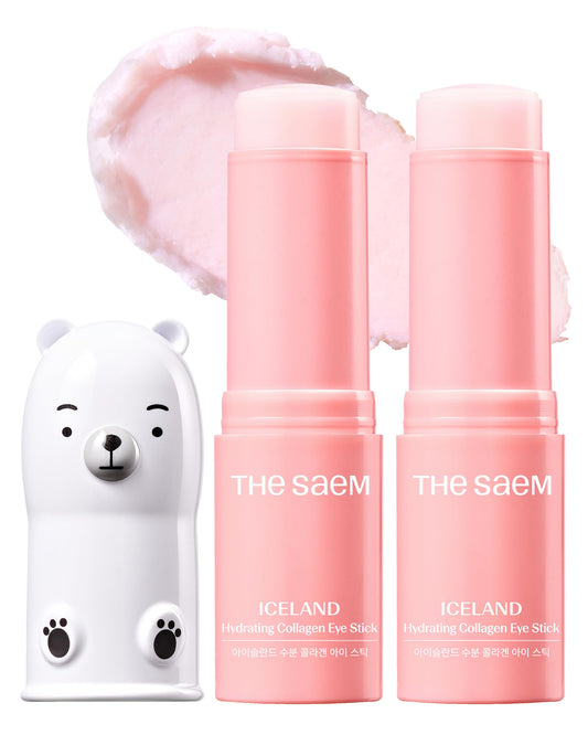 THESAEM Iceland Hydrating Eye Stick packaging emphasizes rose scent for a refreshing routine