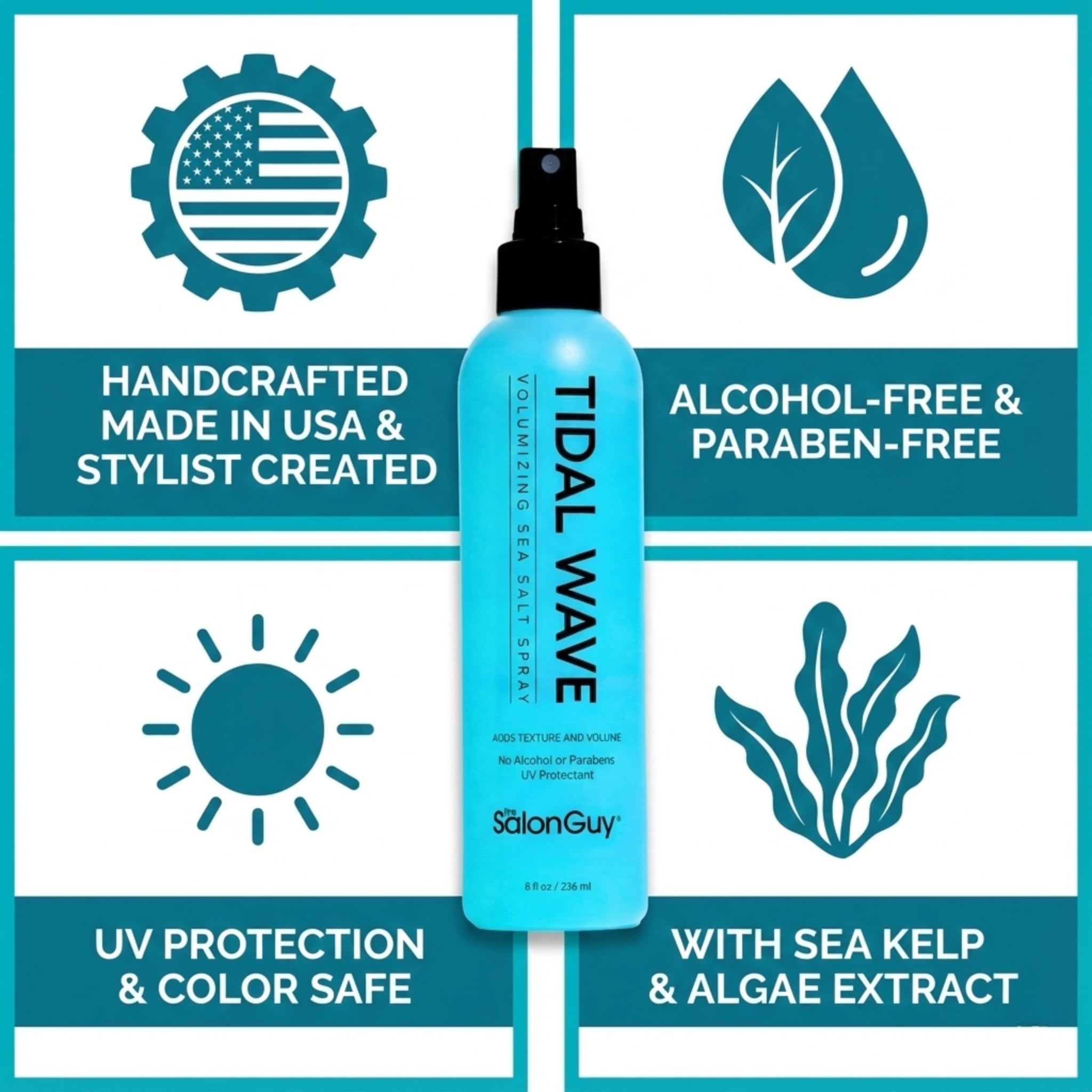 Matte finish texture appears on damp hair for a natural look