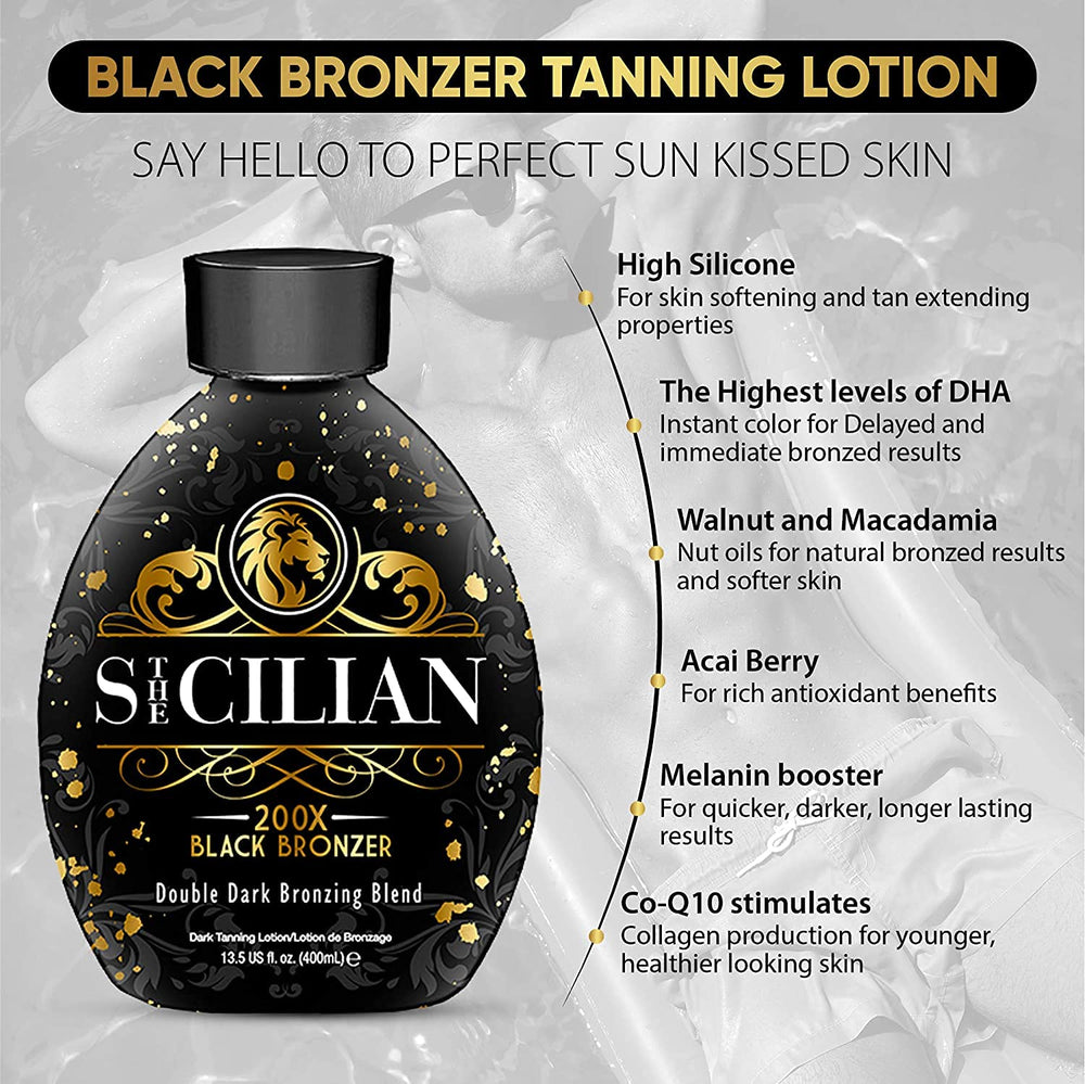 The Sicilian 200X Dark Black Bronzer creamy texture glides onto skin.
