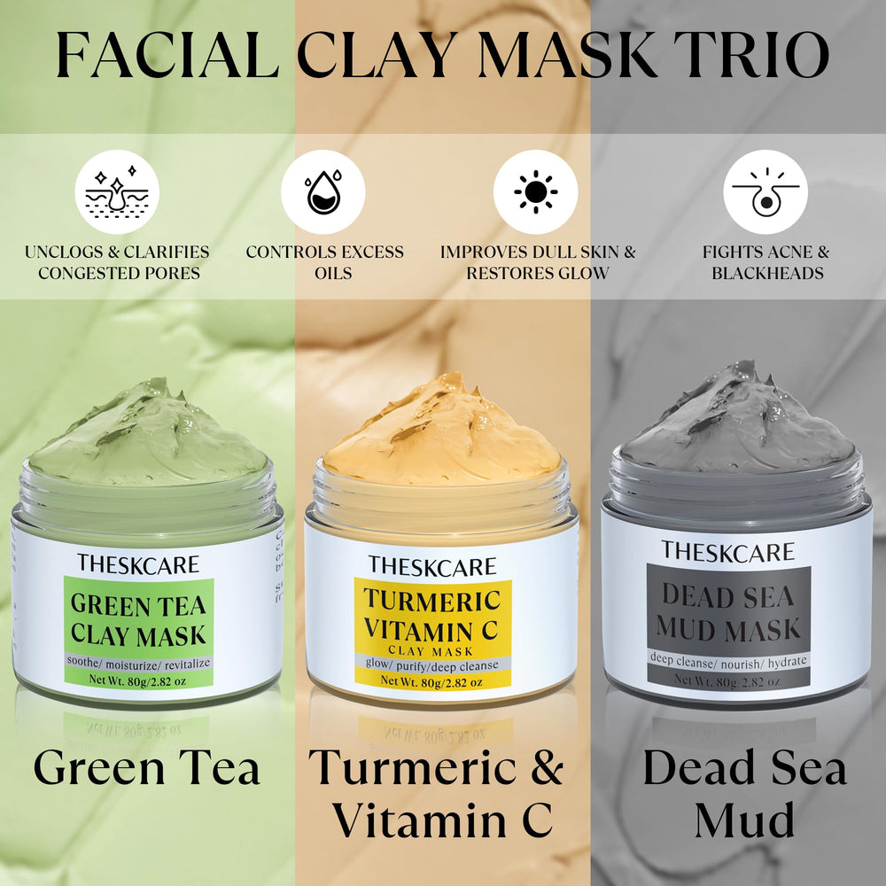 theskcare green tea clay mask purifies pores and refreshes the skin.