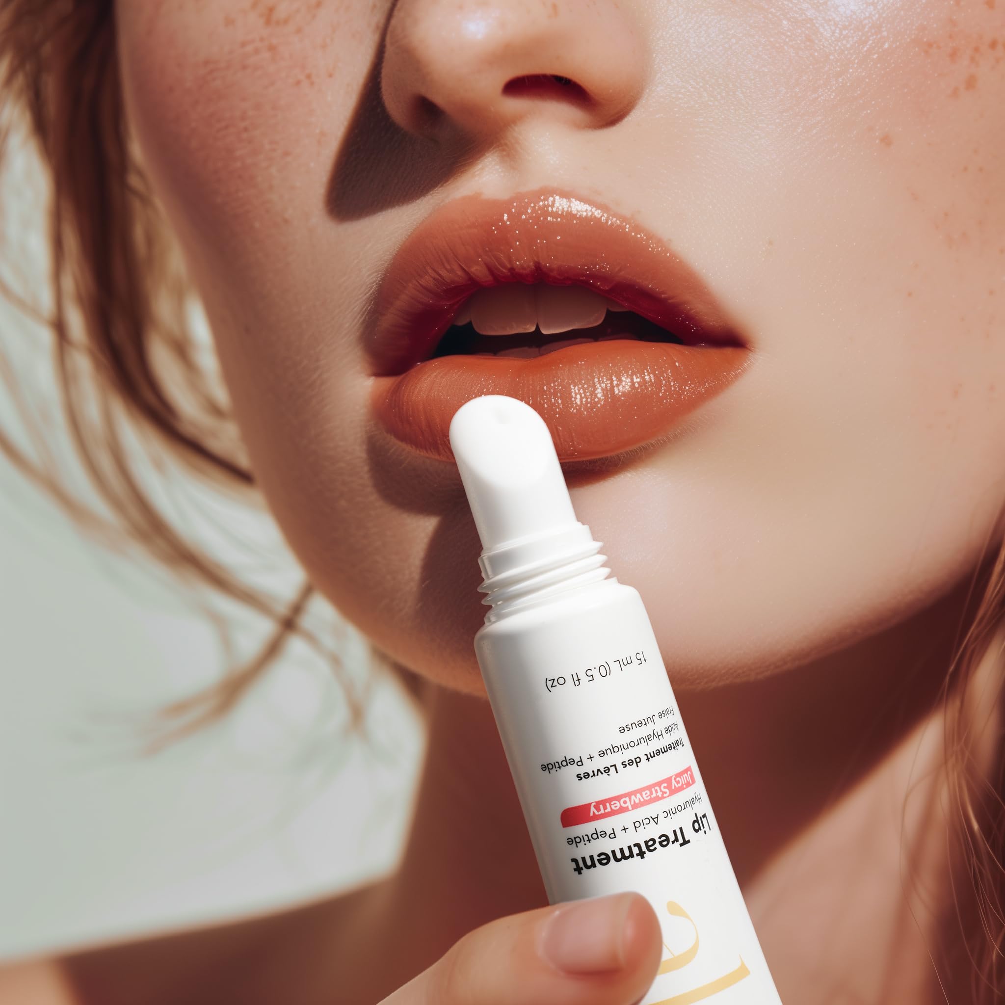 Strawberry flavor cap label on Alfie lip booster suggests refreshing aroma.