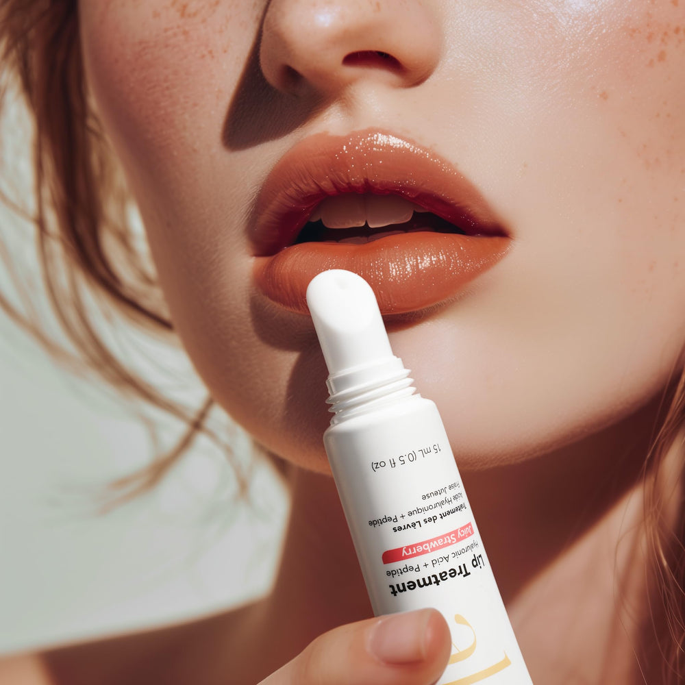 Strawberry flavor cap label on Alfie lip booster suggests refreshing aroma.