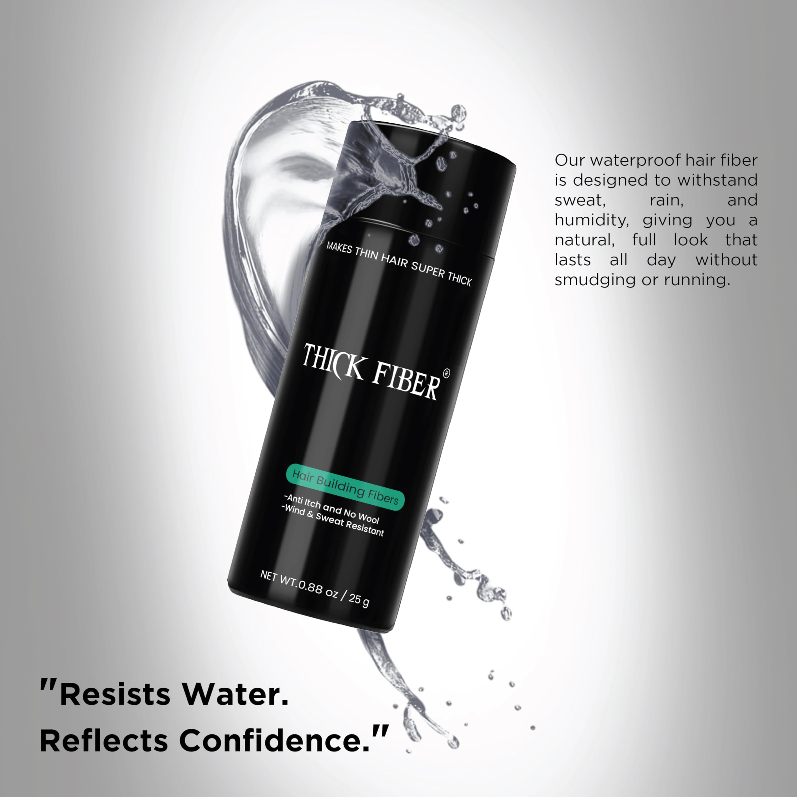 Thick Fiber natural keratin fibers blend with real hair texture.
