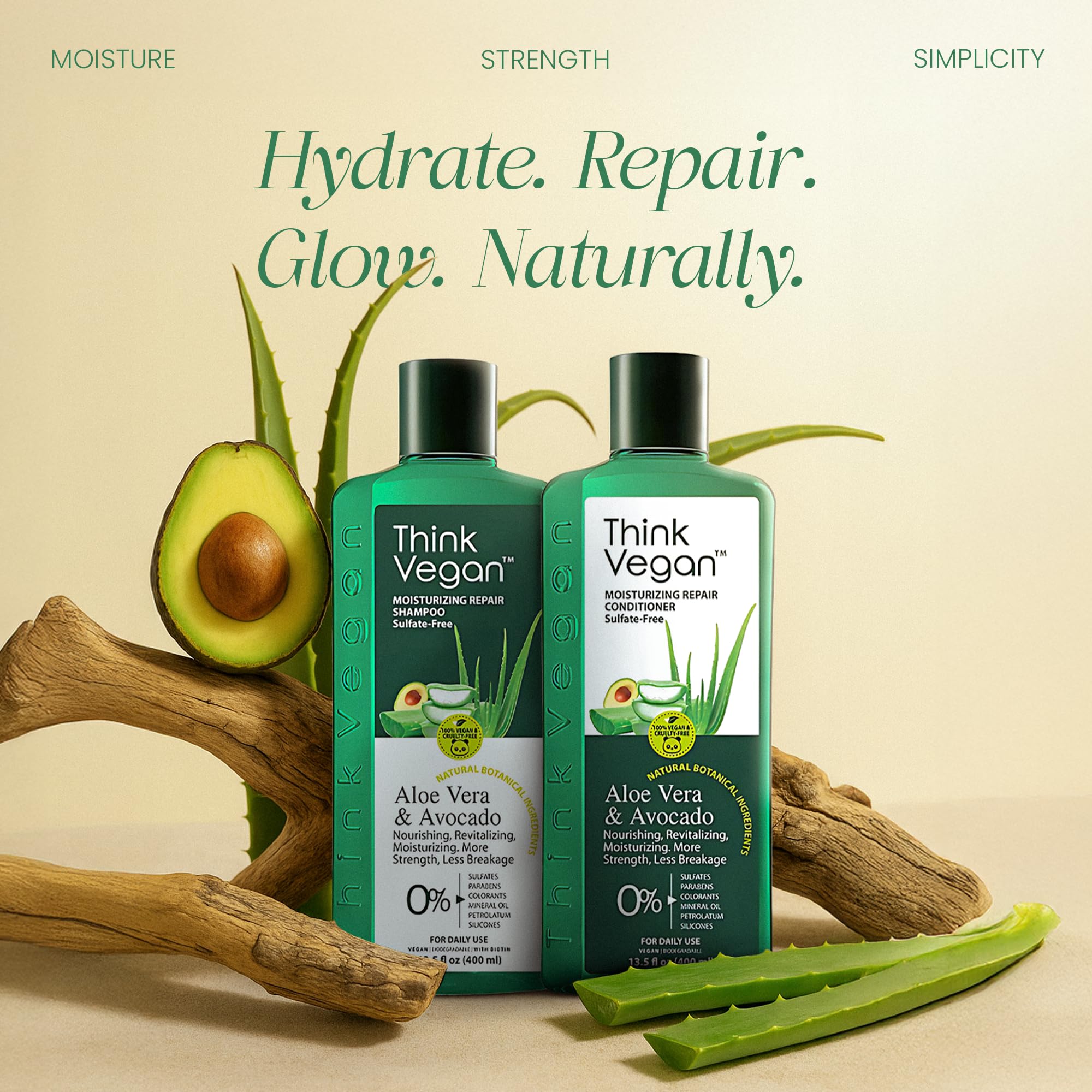 Think Vegan shampoo and conditioner set packshot for daily use.