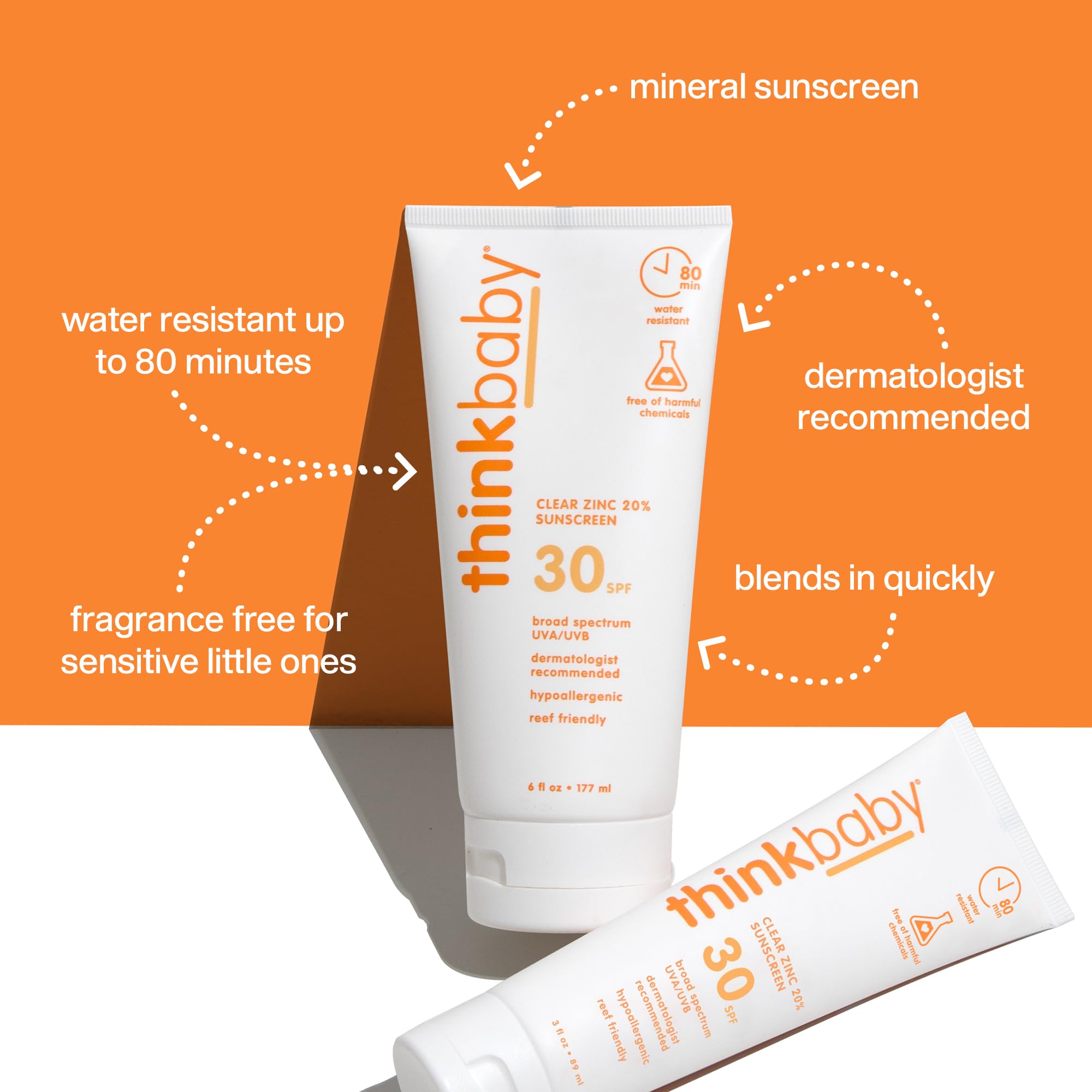 Close-up of Thinkbaby sunscreen being spread on skin for quick coverage