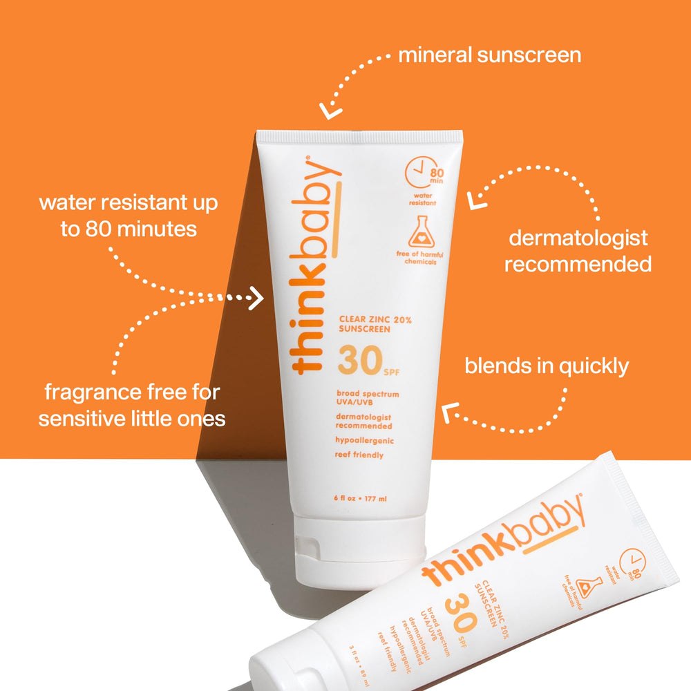 Close-up of Thinkbaby sunscreen being spread on skin for quick coverage