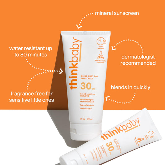 Close-up of Thinkbaby sunscreen being spread on skin for quick coverage