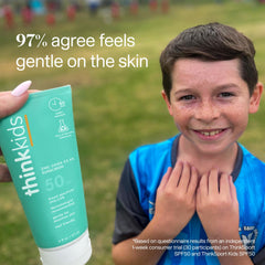 Thinkkids mineral sunscreen cream close-up with smooth, fast-absorbing texture.