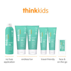 Thinkkids SPF 50+ reef-safe ingredients for eco-friendly sun care.