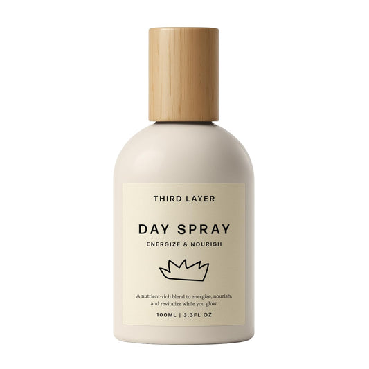 Third Layer Day Spray bottle front view shows sleek glass packaging for daily hydration.