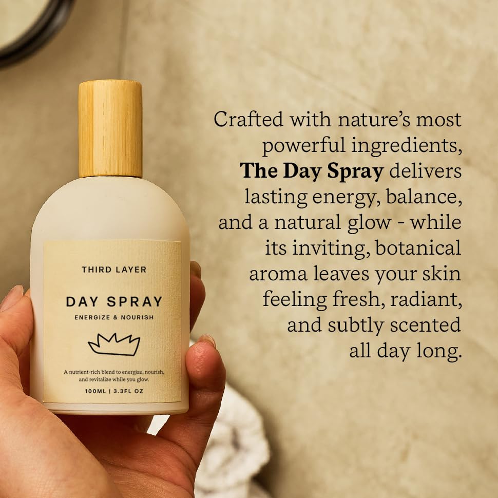 Third Layer Day Spray on skin, arm application, demonstrates fast-absorbing hydration.