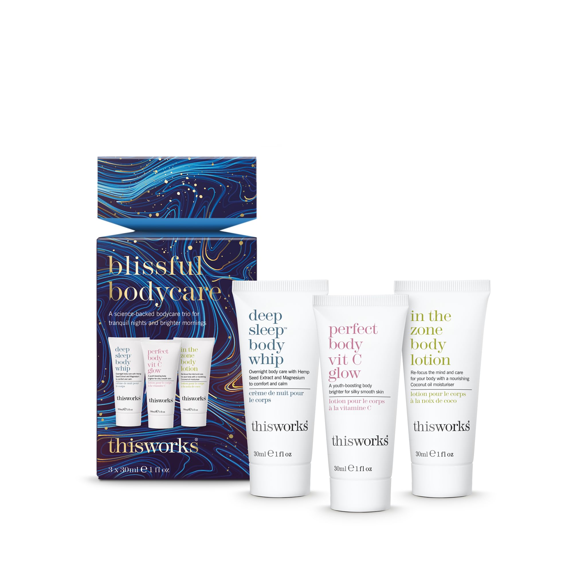 THISWORKS Blissful Trio Deep Sleep Body Whip bottle for calming, overnight hydration.