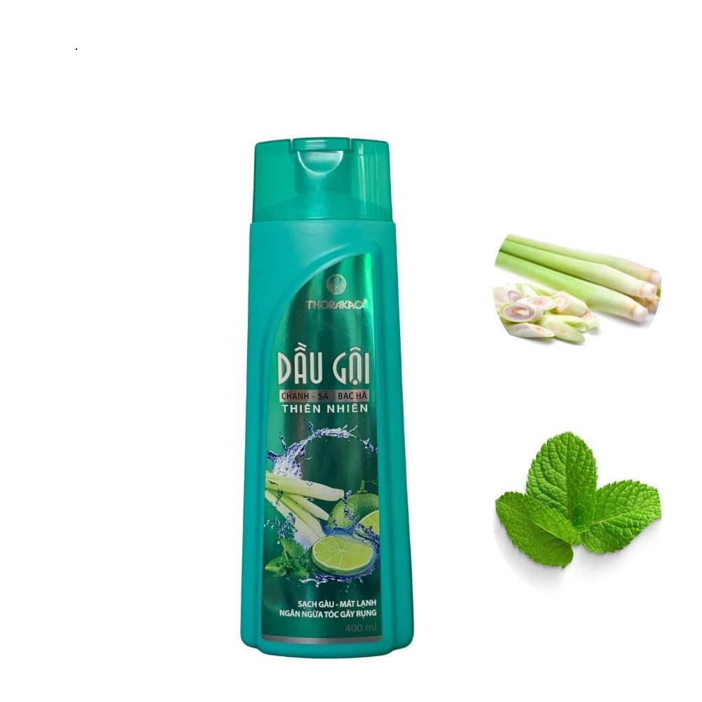Thorakao Natural Lemon Lemongrass Mint Shampoo bottle for refreshing cleanse and cooling scalp sensation.