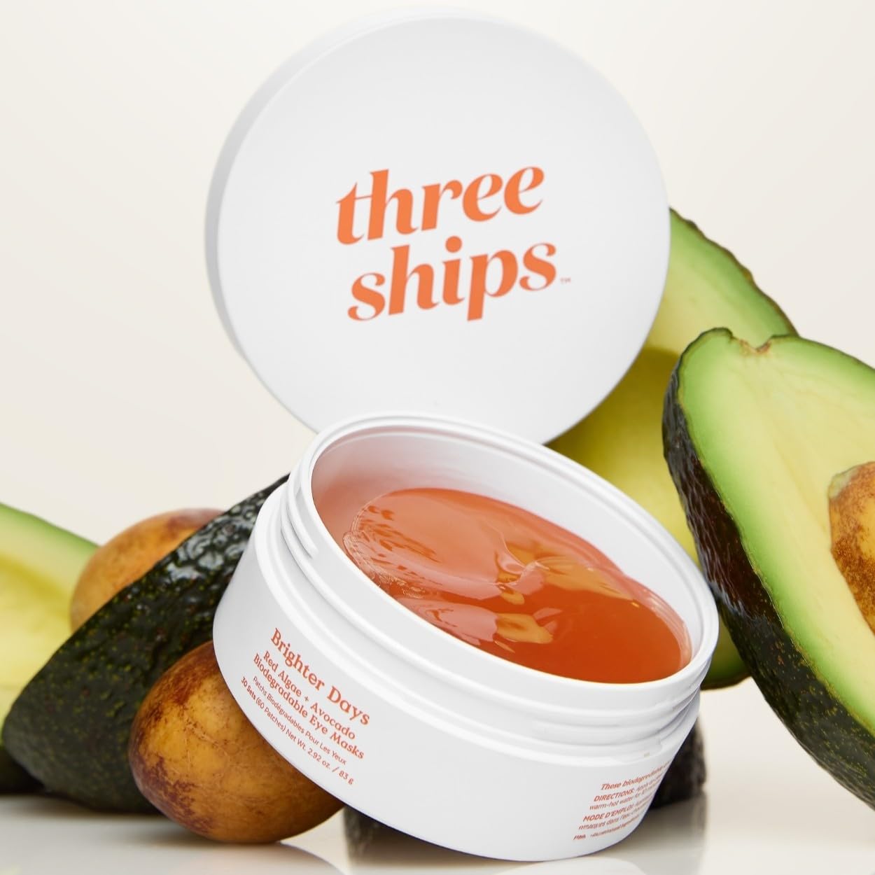 Three Ships Brighter Days biodegradable hydrogel mask dissolves in hot water after use