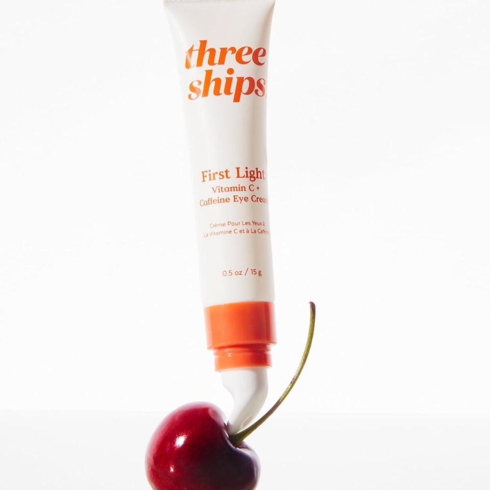Three Ships First Light Eye Cream cruelty-free symbol on packaging.