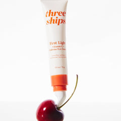 Three Ships First Light Eye Cream cruelty-free symbol on packaging.