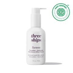 Three Ships Harmony cleanser pump dispensing soft foam for quick, hydrating skincare sessions