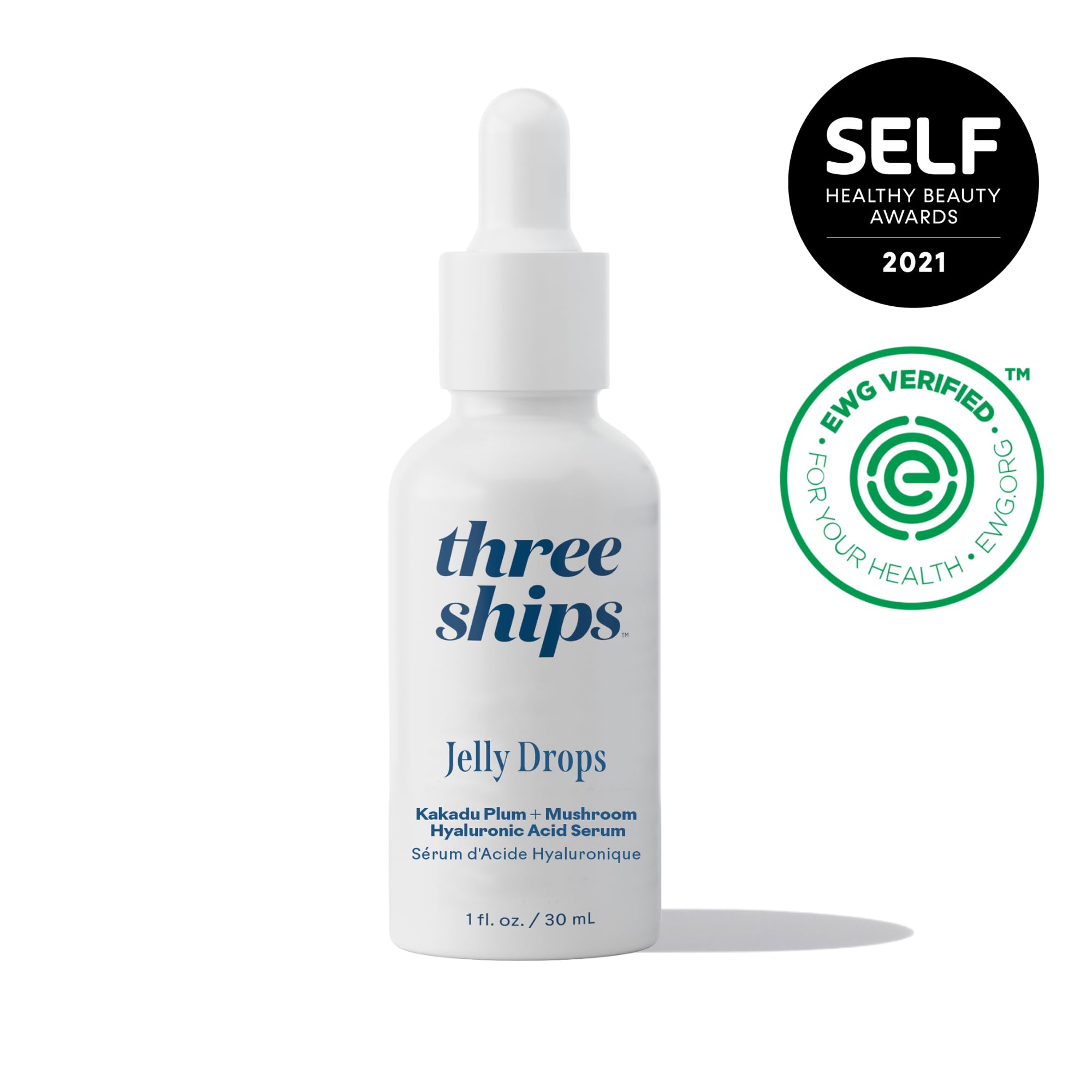 Three Ships Jelly Drops serum texture close-up highlighting jelly-like consistency for plump skin.