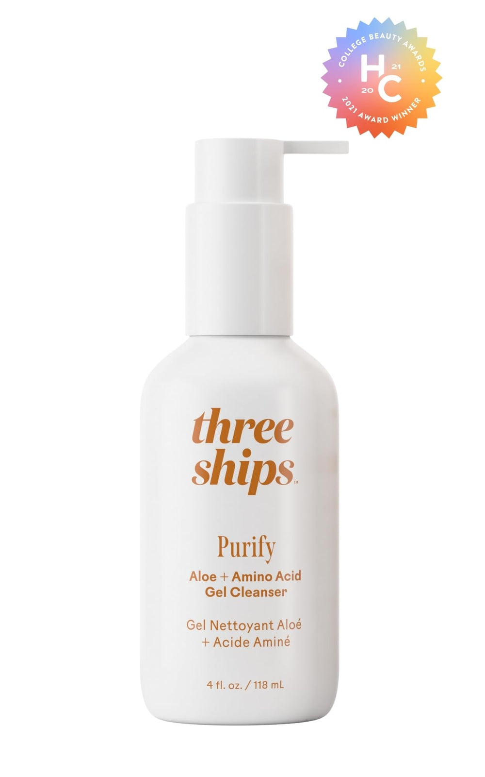 Three Ships Purify Aloe Amino Acid Gel Cleanser pump dispensing for easy use