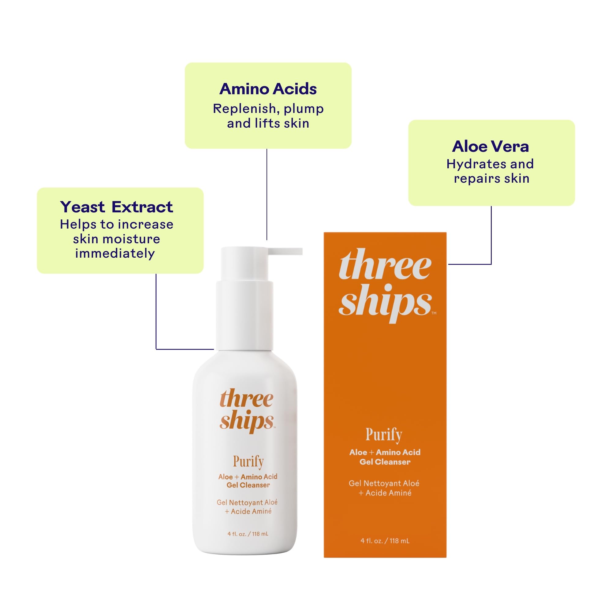 Three Ships Purify Aloe Amino Acid Gel Cleanser rinse-off action under running water