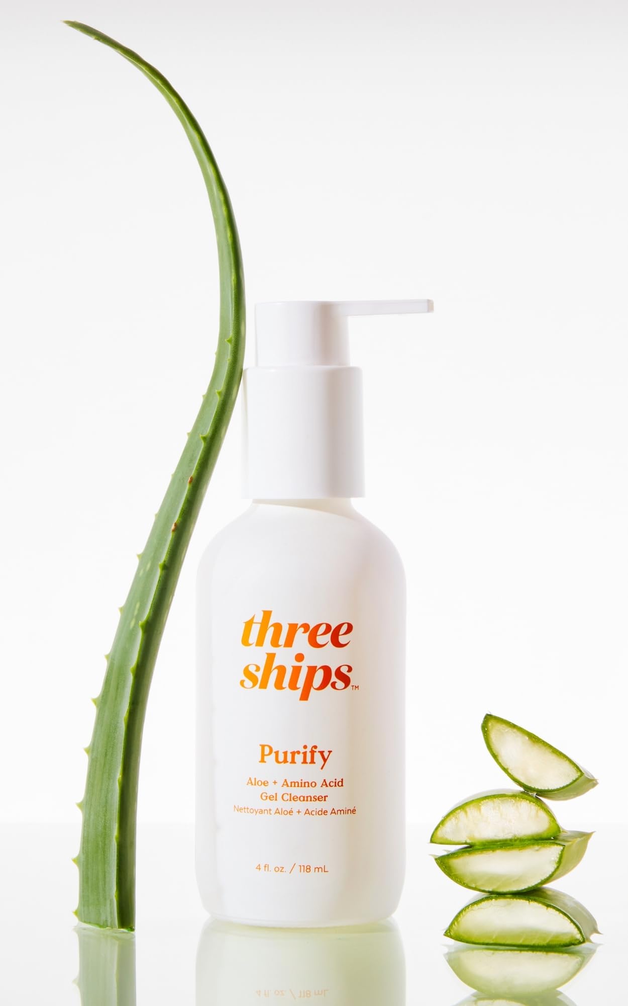 Three Ships Purify Aloe Amino Acid Gel Cleanser vegan cruelty-free packaging and branding