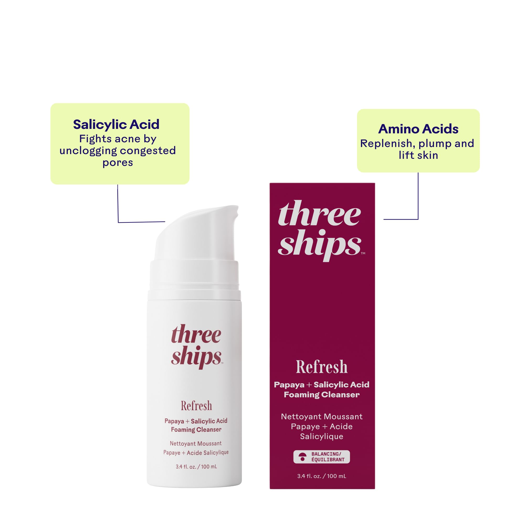 Ingredient label of papaya and salicylic acid on Three Ships cleanser