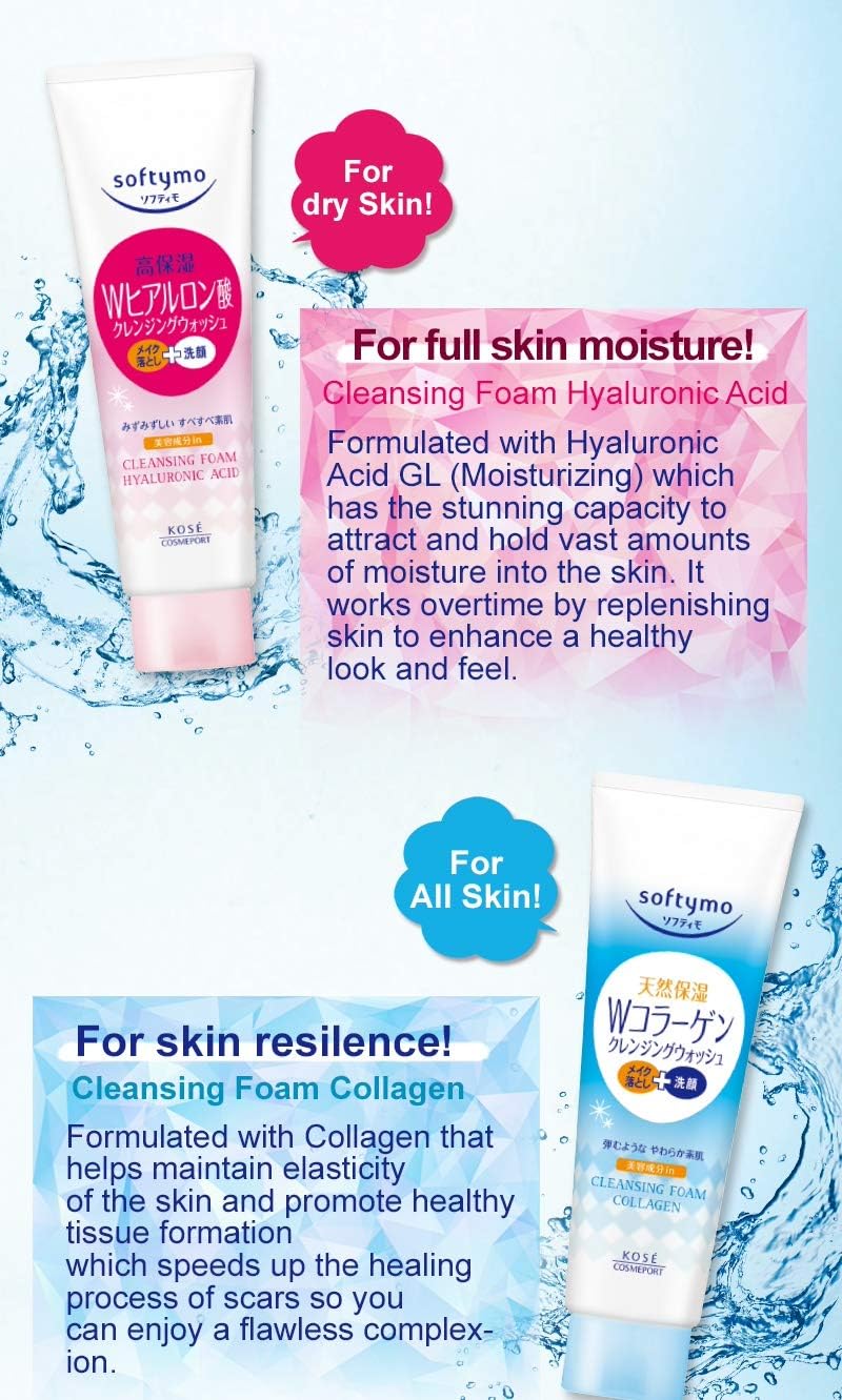Thunder Tech KOSE Softymo cleansing wash hyaluronic acid detail highlights moisture-boosting properties.