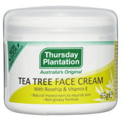 Thursday Plantation Tea Tree Face Cream tube-open close-up highlighting quick hydration.