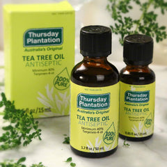 Applying Thursday Plantation Tea Tree Oil to skin for routine cleansing.