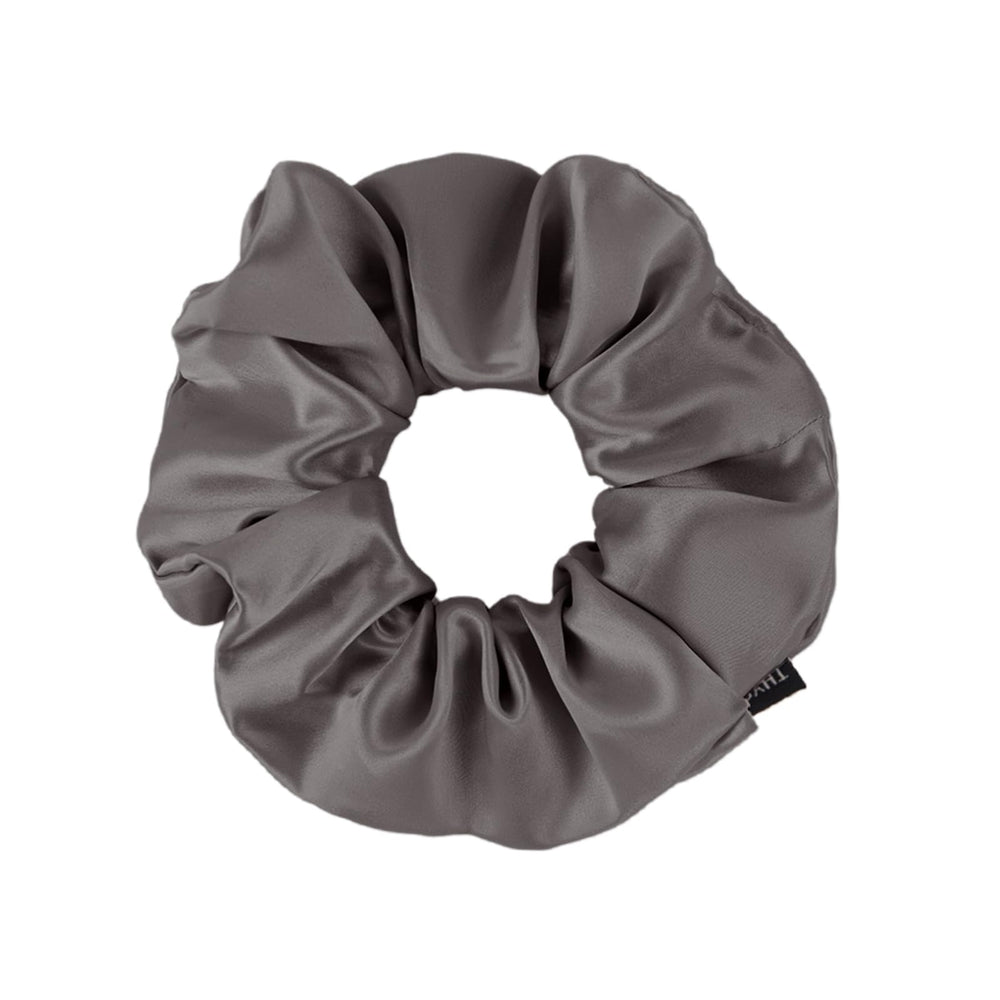 THXSILK charcoal silk scrunchie with gentle hold for all hair types.