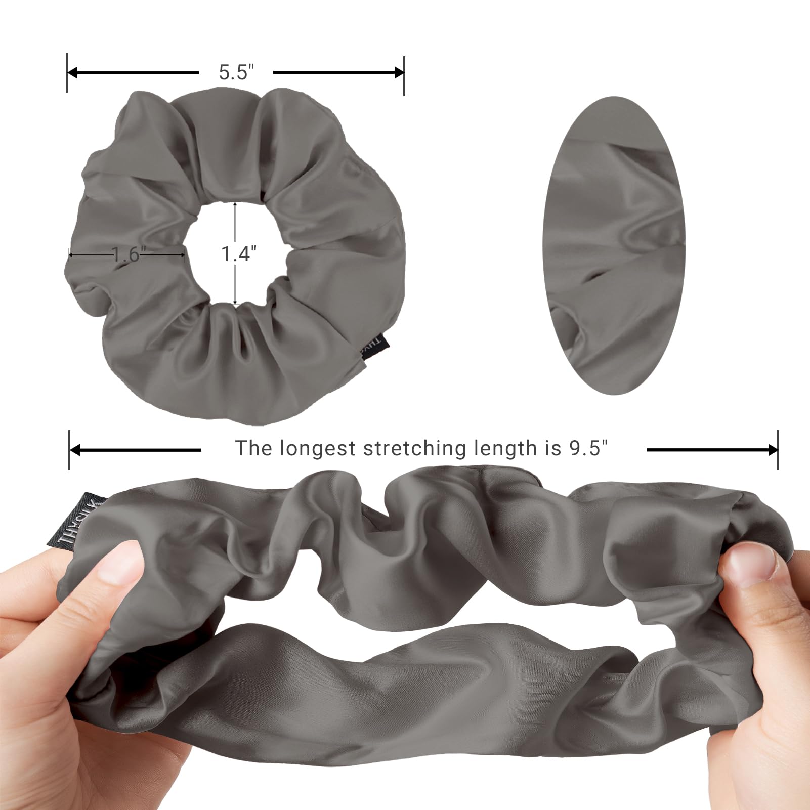 THXSILK silk scrunchie stack displaying color options and premium feel.