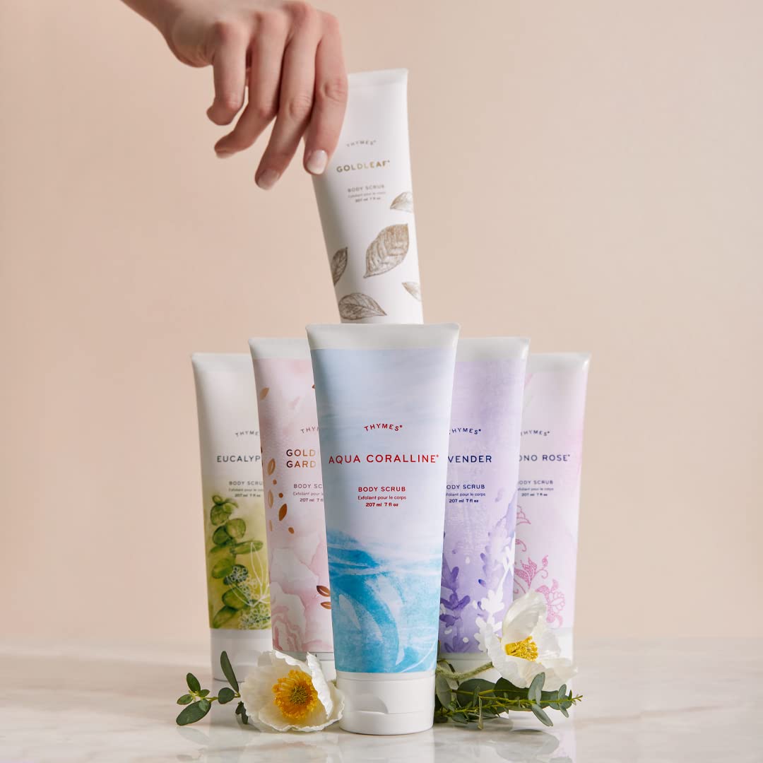 Thymes Aqua Coralline fragrance notes of water lily and driftwood.