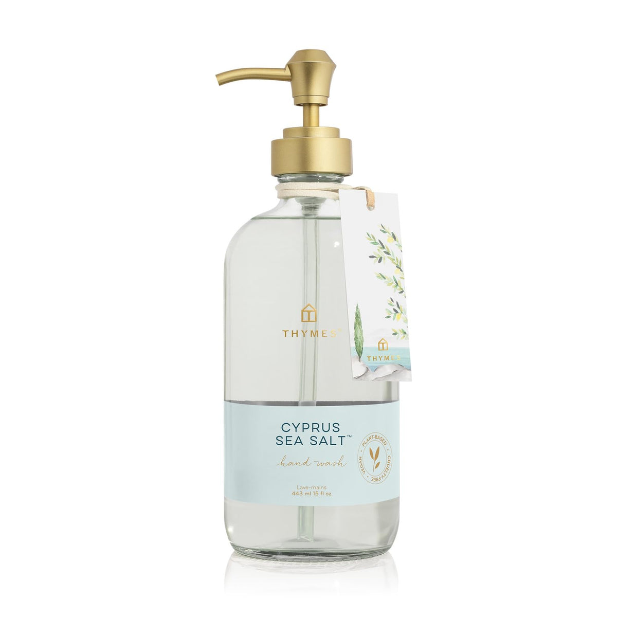 Thymes Cyprus Sea Salt hand wash bottle delivering gentle cleansing and hydrating lather.