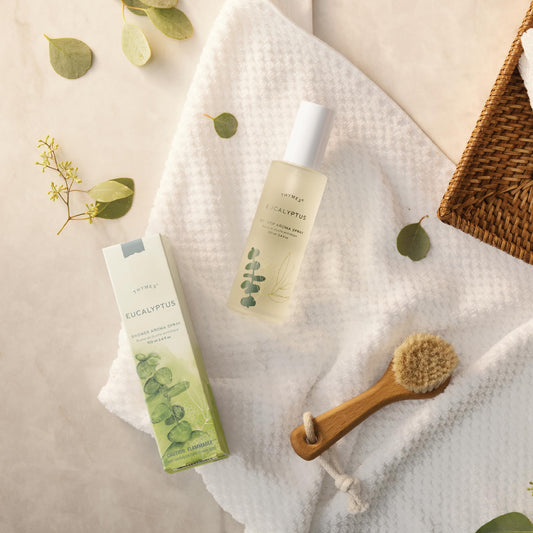 Thymes Eucalyptus Shower Spray mist in shower creates invigorating ambience.