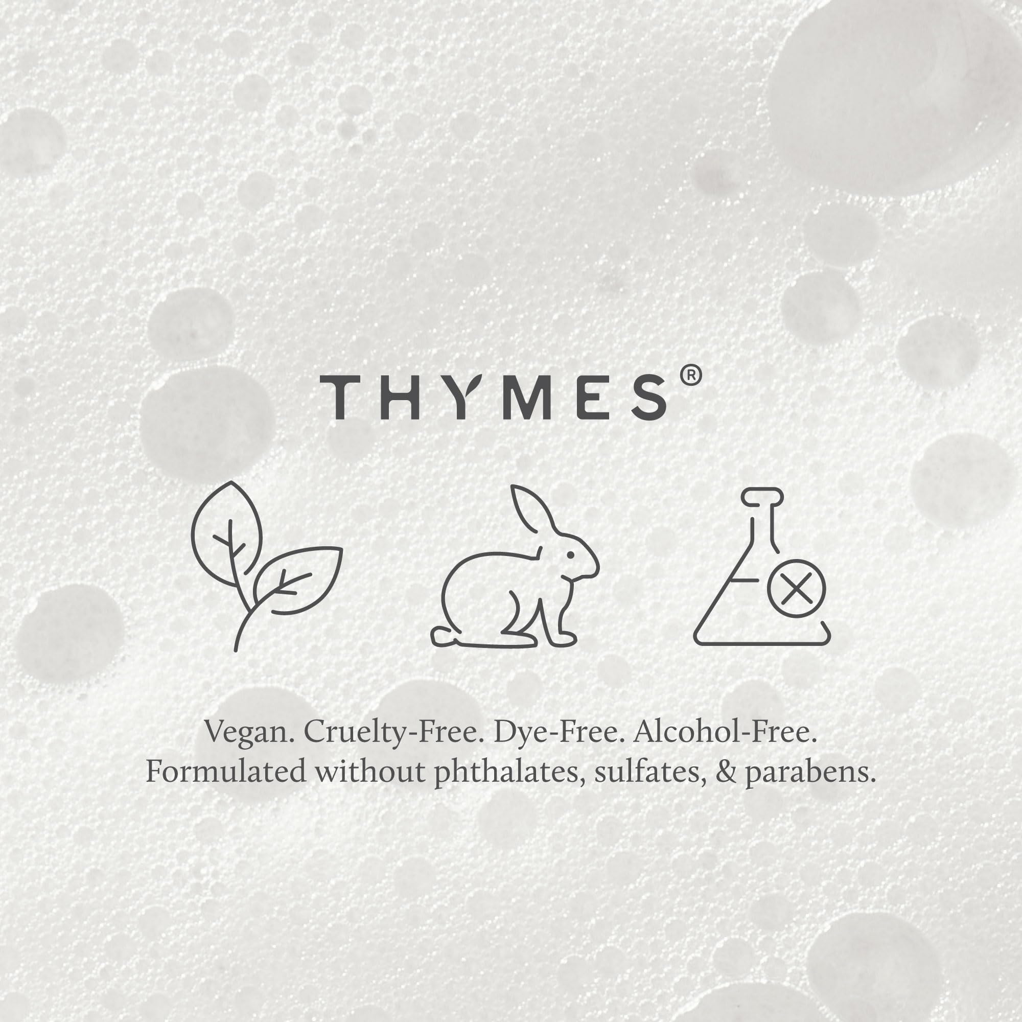 Thymes Foaming Hand Wash in kitchen or bathroom scene with pump in use.