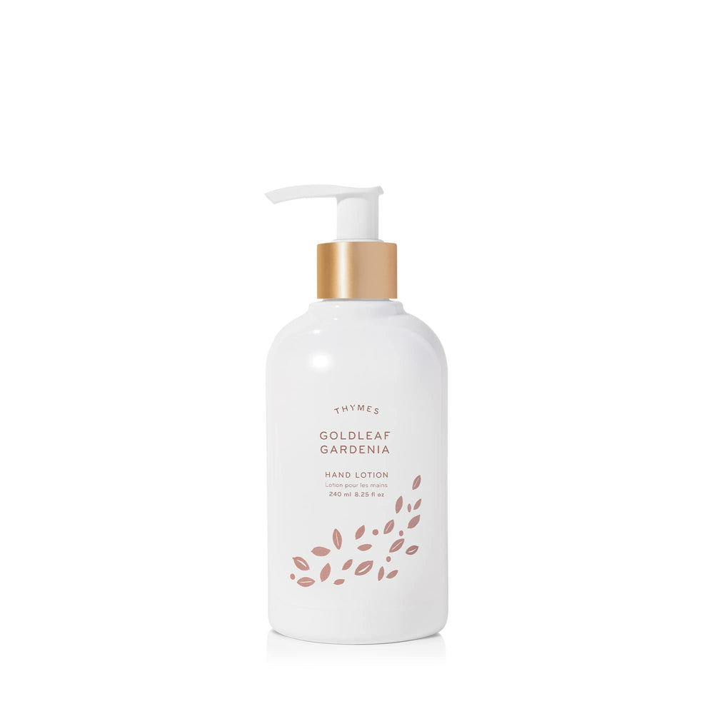 Thymes hand lotion with gold-pump bottle for smooth daily moisturization